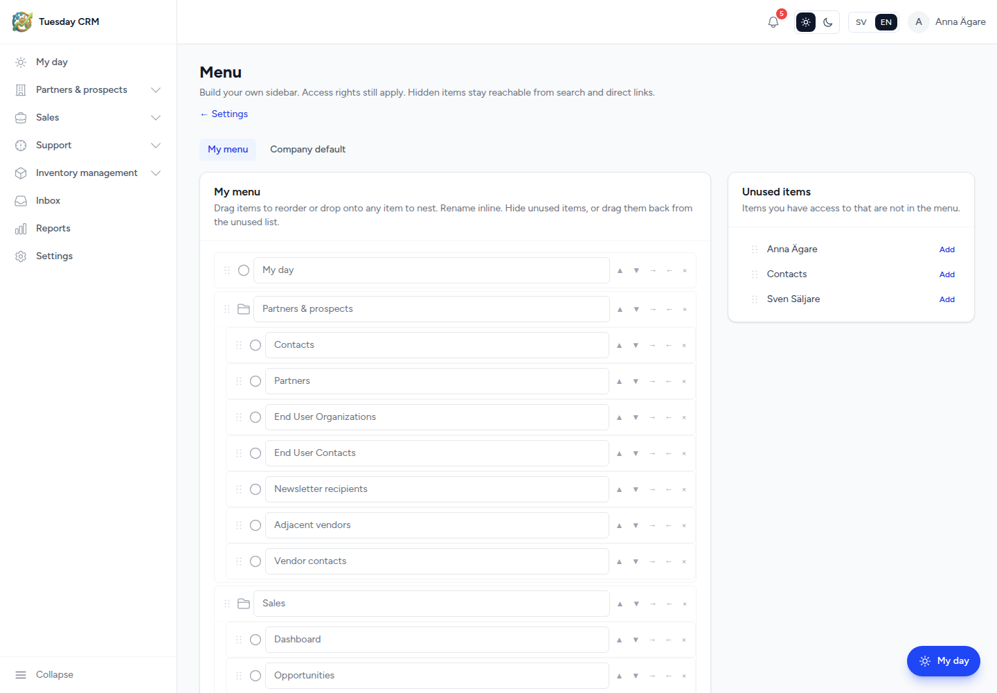 Menu editor